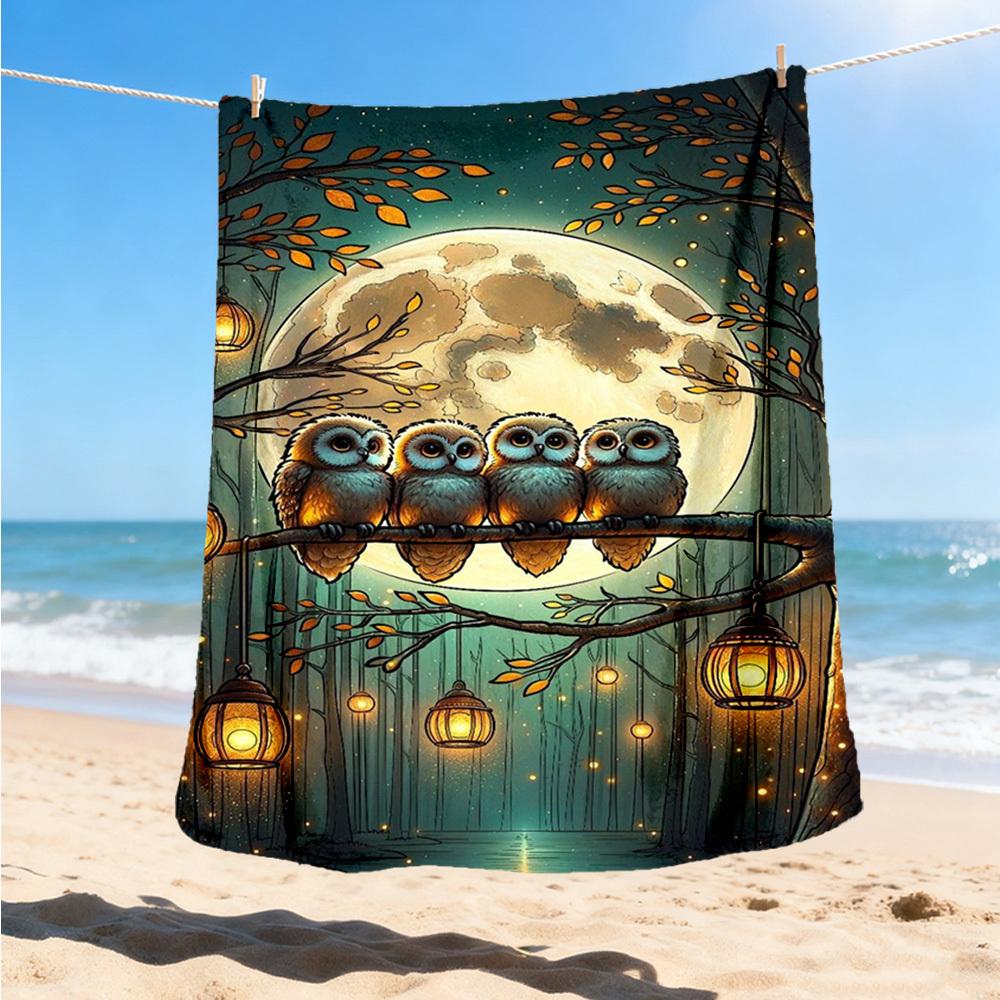 1pc Owl Night Lanterns Throw Blanket Polyester Fiber, Lightweight Flannel, Soft & Warm, All Season Use for Outdoor, Camping Digital Print