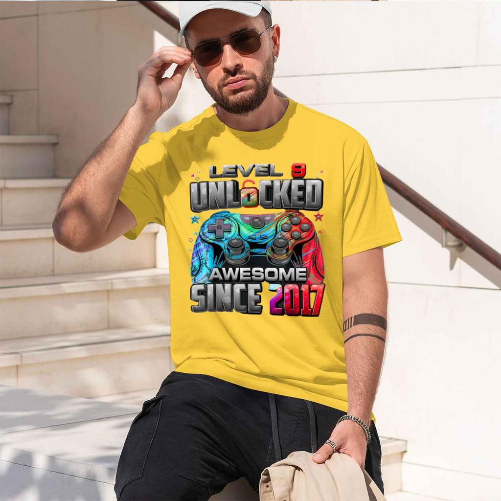 Level 9 Uned Awesome Since 2017 9th Birthday Gaming Tshirt Summer Shortsved Breathable Sweatwking Versatile Trendy 2026 New M