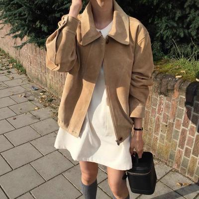 Giacca Vintage in Pelle Scamosciata Stile Coreano da Donna Disponibile - Di Alta Gamma, Casual, Versatile