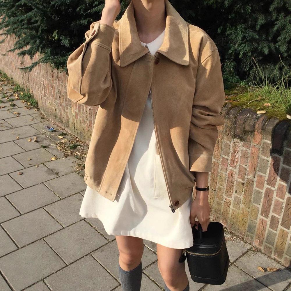 In-Stock Women's Korean-Style Vintage Suede Jacket - High-End, Casual, Versatile