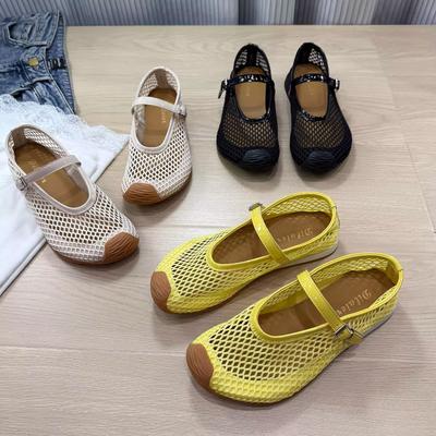 Summer Hollow Mesh Ballet Single Shoes Women's Soft Sole 2025 New One-word Strap Flat Heel Breathable Mary Jane Sandals
