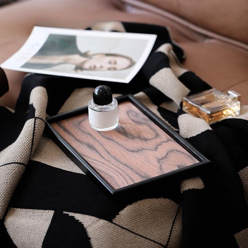 Luxury Wooden Storage Tray Retro Jewelry Perfume Tray Living Room Kitchen Organizer Plate Multifunction Removable Trays Decor