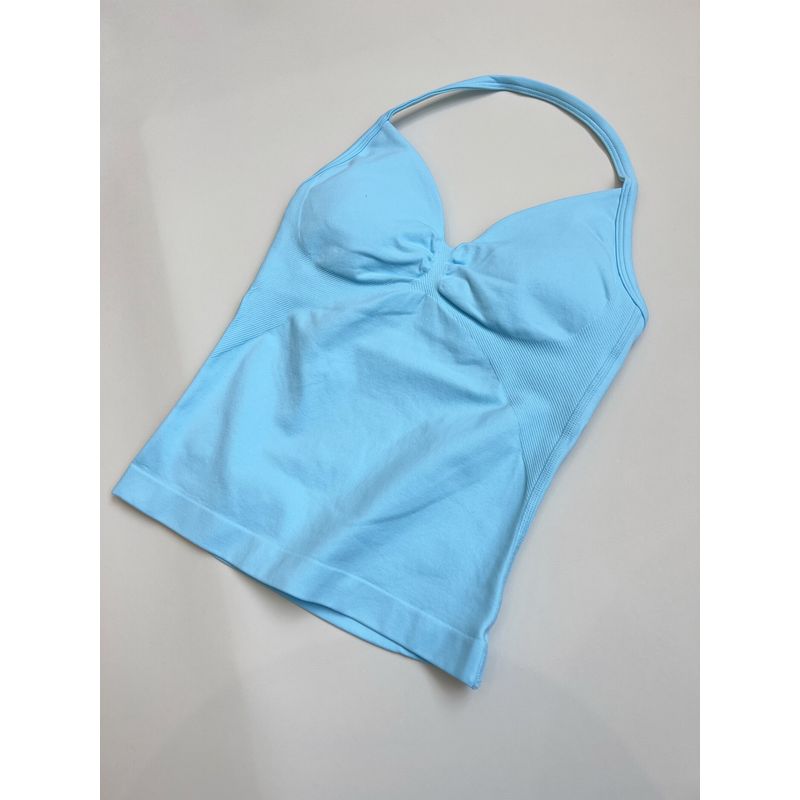 Df Thin-Strap Running Ruched Halter Fitness Bra with Chest Pads, Shaping, Shockproof, Beautiful Back Sports Yoga Tank Top for Women