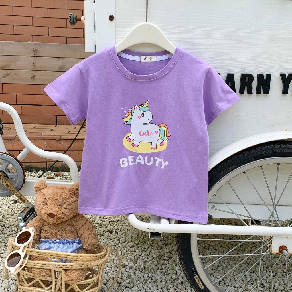 Girls' Casual Short-sleeved T-shirt Summer Children's Cotton Base Shirt
