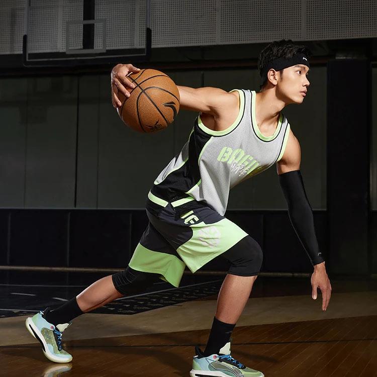 Li-Ning Straight Casual Shorts With Brand Logo Letter Print Men Bottoms Black Green AAPS031-3