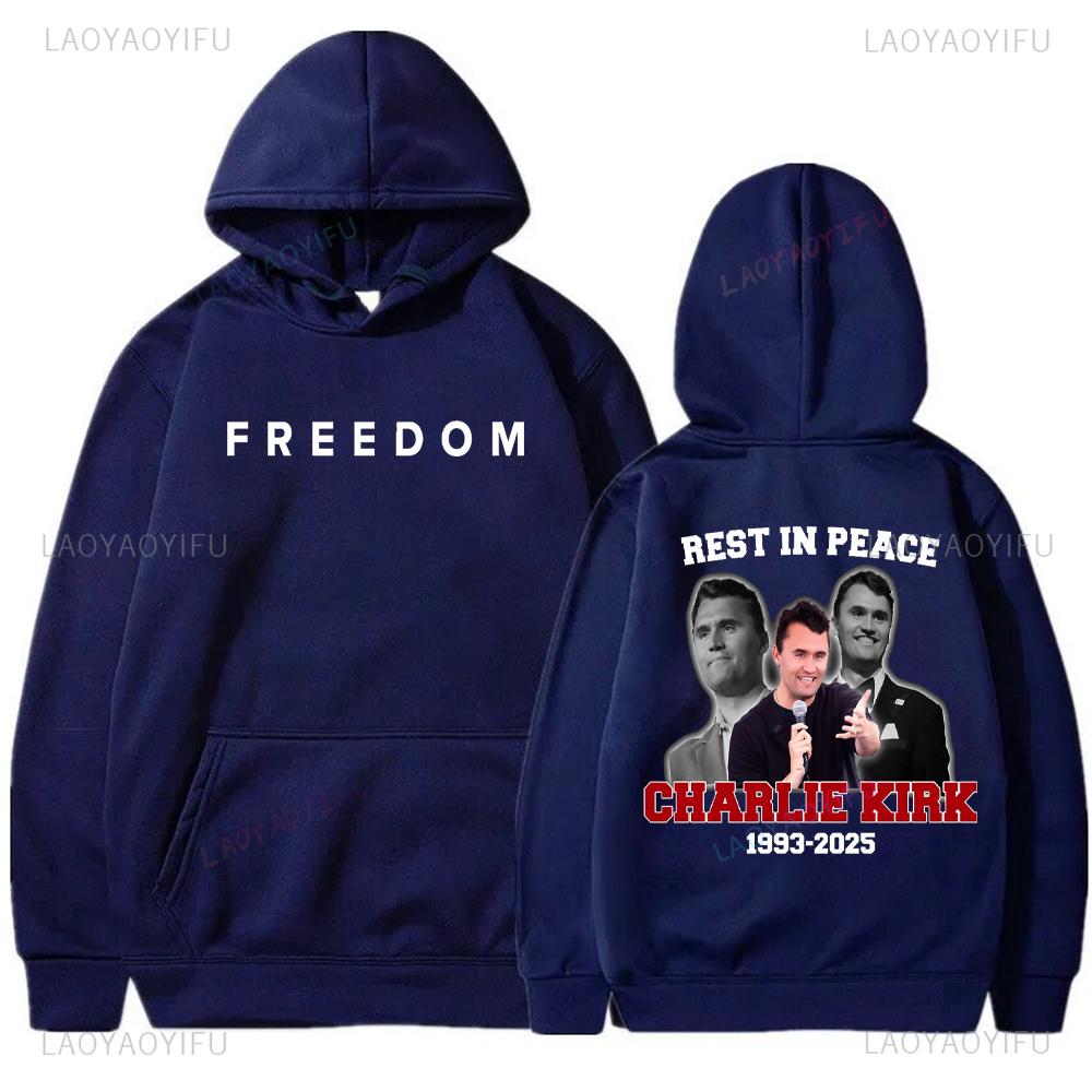 Street High Quality Charlie Kirk Liberty Print Hoodie Unisex Autumn and Winter Casual Long Sleeve Warm Pullover Men's Sweatshirt