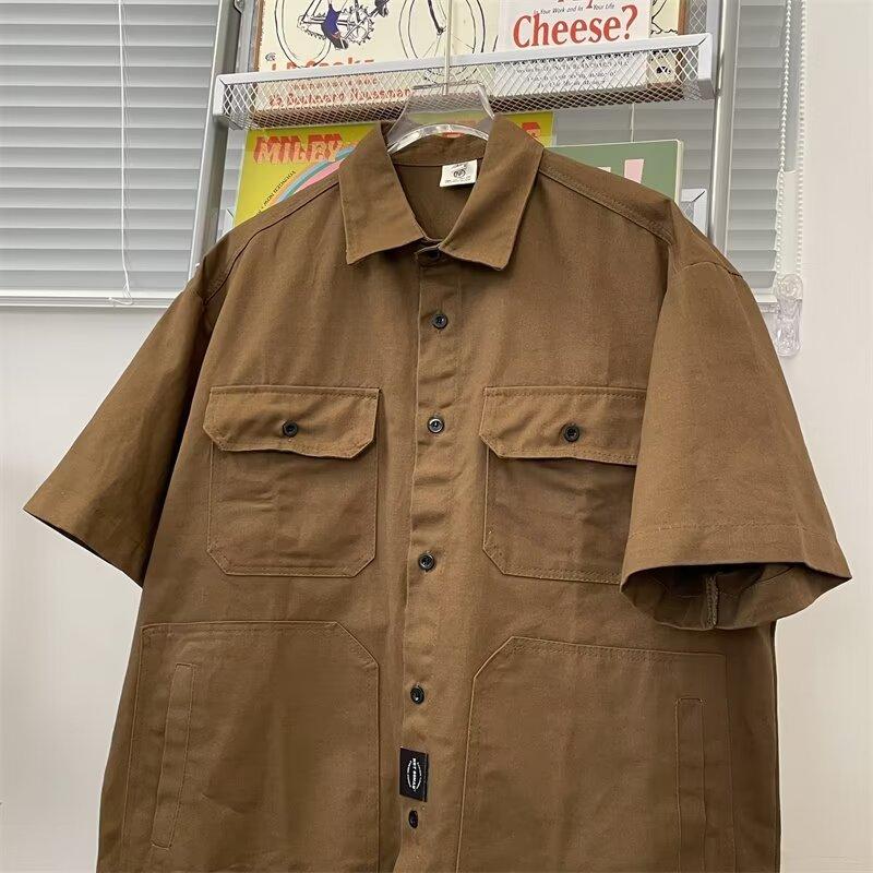 Retro Shirt Men'S Summer Outfit Hong Kong Style Student Loose And Niche Design Fun New Men'S Top For Outdoor Wear