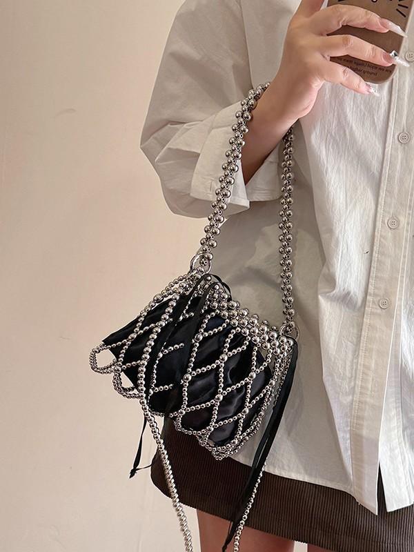 Wind Trend Pearl Crossbody Bag With Bead Embellishments For Daily Use