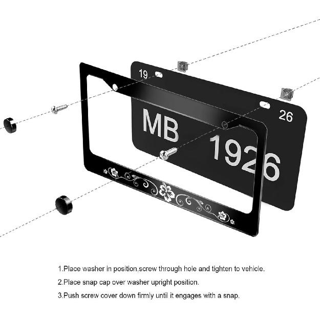 Hibiscus License Plate Frame Beautiful Flower License Plate Frames For Car Decorative Parts Stainless Steel License Plate For Standard Us Canada