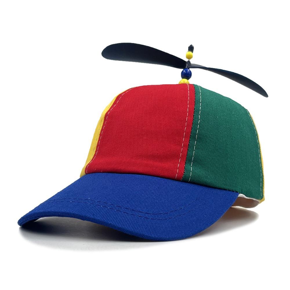 Detachable Bamboo Dragonfly Cap Adjustable Colorful Helicopter Spiral Hat  Spring Summer Blue Adult