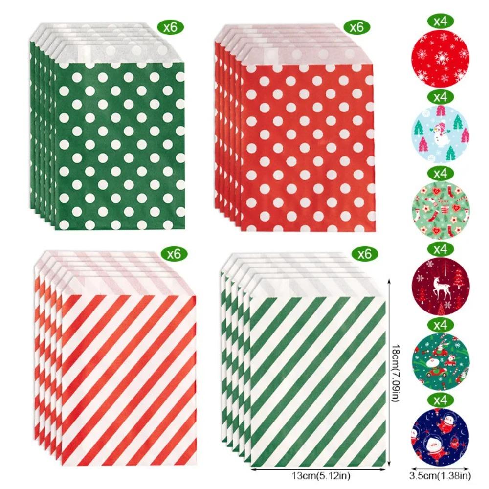 24Pcs with Stickers Christmas Gift Paper Bags Mixed Style Cookie Packaging Bag  Bakery