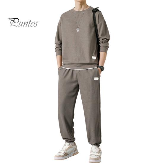 

2 шт./комплект поддельный спортивный костюм из двух частей круглый вырез с длинным рукавом пуловер топы с эластичной резинкой на талии длинные брюки комплект повседневной одежды XL кофейный