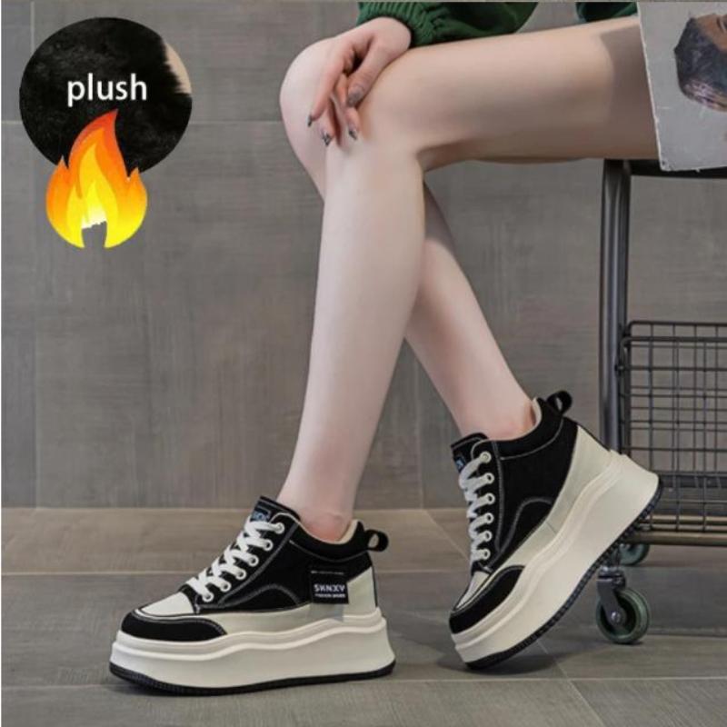 Mode 7CM Plateau Keilabsatz Sneakers Schuhe Damen Sexy High Top Leopardenmuster Damen Freizeitschuhe Mode Sneakers Frühling Warmes Fell Winter