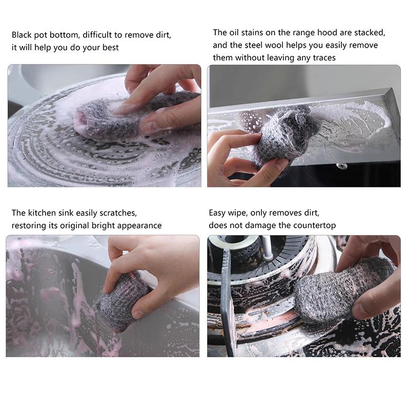 10Pcs Steel Wool Pads Rich Foam Utensil Cleaning Scrubber Scouring Pads Reusable Pre-Soaped Pad For Household Kitchen Cleaning