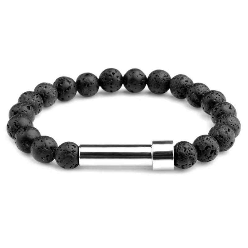 Stainless Steel Beaded Stretch Bracelet With Natural Stone Charms DIY Engraving Paper Insert Fashion Geometric Jewelry