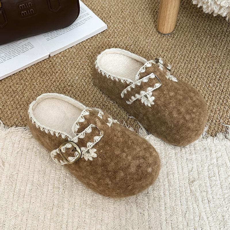 

Мори ретро шерстяные баотоу полуприцепные бокен туфли для женщин ленивых людей с одной педалью, плюшевые теплые пушистые тапочки для женщин для улицы 40 верблюд