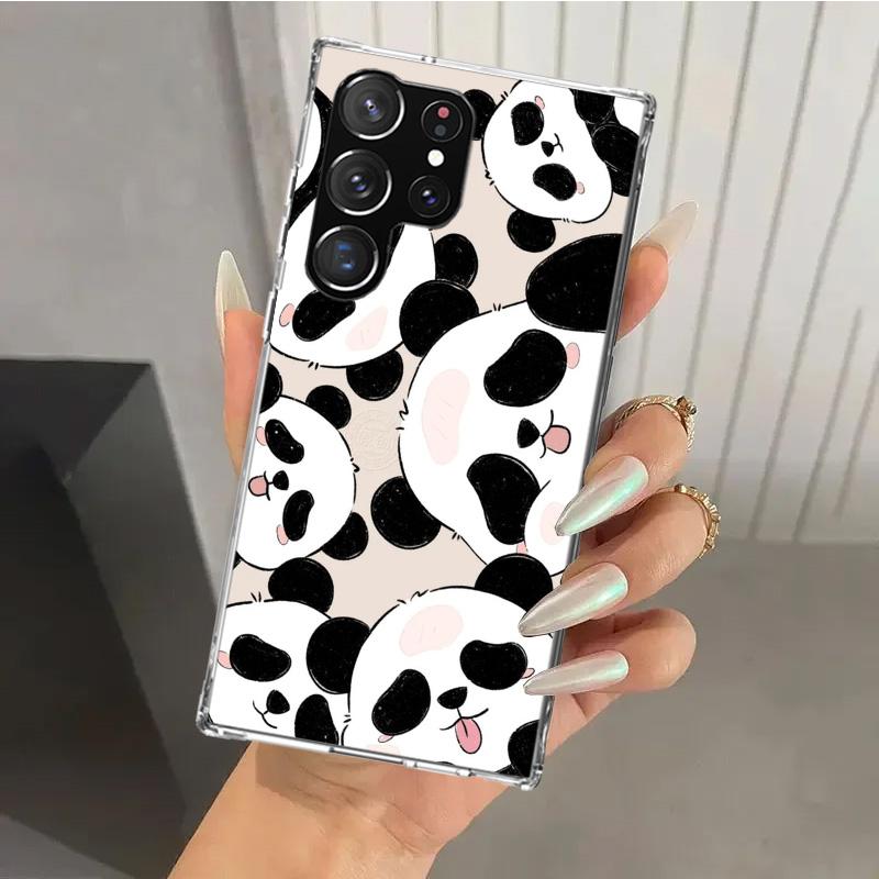 Cartoon Cute Panda Bear Phone Case for Samsung Galaxy S26 S24 S23 Ultra S25 Edge S22 S21 Plus S20 FE + Soft Print Shell Funda Ga