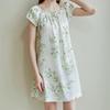 Women's Summer Short Sleeve Printed 100% Mulberry Silk Pajama Dress - Mid-length, Plus Size, Loose-fit Nightgown