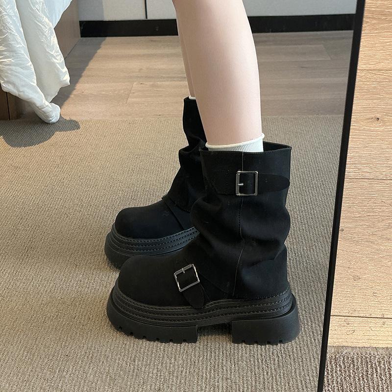 Small thick-soled Martin boots women's new autumn Maillard brown trousers stacked short boots