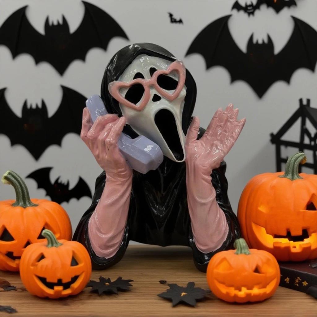 The Halloween Resin Glowing Black Screaming Girl Phone Holder Statue A Of Color To Your Halloween Setting