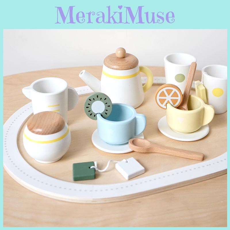 Kids Play Kitchen Set With Wooden Tea Pot And Accessories For Daily Gift
