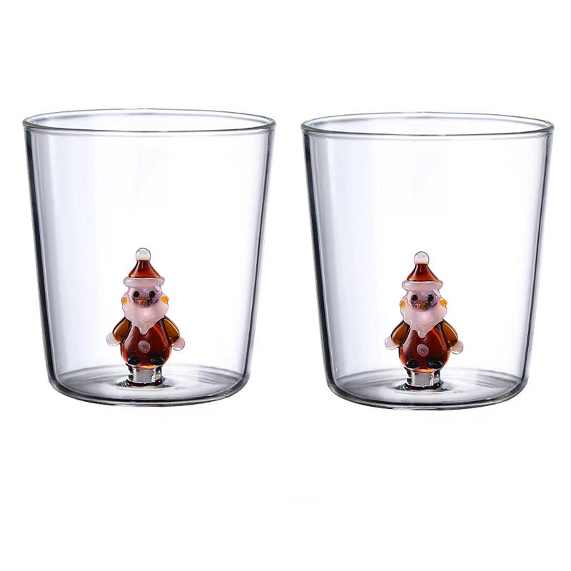 2/4 ks 3D Vzory Vánoční Sklenice Sada Kávový Vínový Hrnek Vánoční Sklenice na Mléko Pro Domácí Dekoraci Vánoční Dárek 300ml