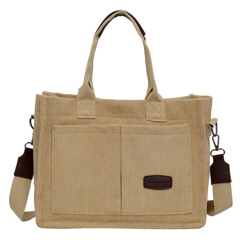 2025 new large-capacity commuter portable tote bag women's versatile strip velvet shoulder bag trendy wide shoulder strap messenger bag bag