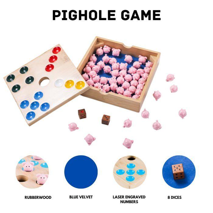 Board Game - ENGELHART - Pigsty - 60 Silicone Pigs - 2 Dice - Made of Bamboo Wood