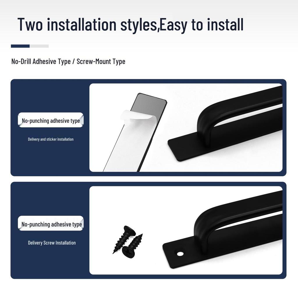 Self-Adhesive Aluminum Door Handle for Glass/Wooden Doors - Thickened & Widened, No Drill Required