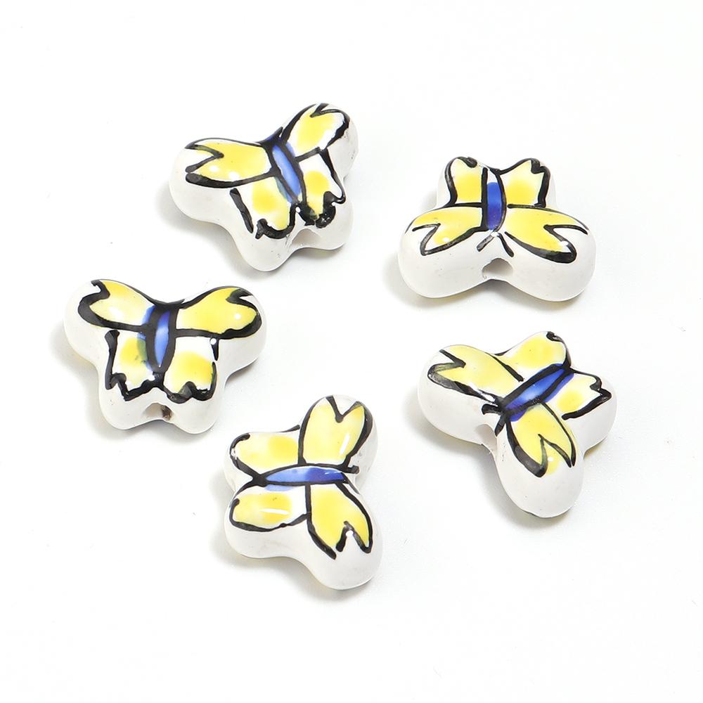 

5pcs 17x13mm Butterfly Ceramic Beads Colorful Floral Glaze Loose Spacer Beads For DIY Jewelry Making Bracelet Necklace Supplies