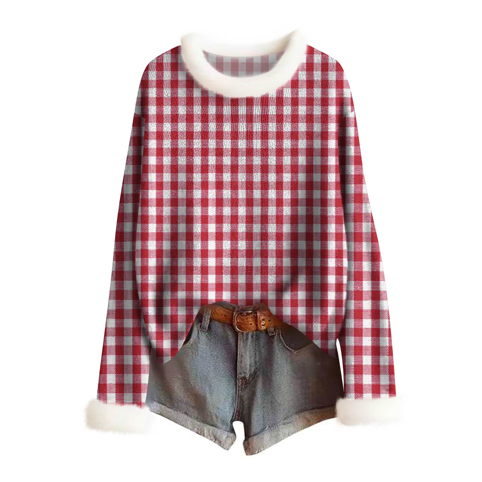 

Женский модный свитер с принтом и шерстяным воротником, повседневный вязаный пуловер с длинными рукавами XL