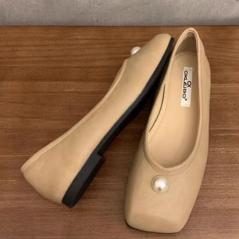 

Женская модная обувь на плоской подошве Весна Новая квадратный носок мелкий вырез жемчуг мягкая подошва доставка износостойкие одинарные туфли 40 абрикосовый