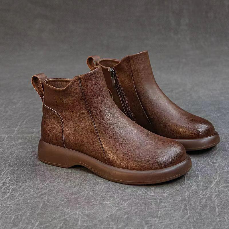 Damen Retro Martin Niedriger Absatz Chelsea Stiefeletten - 2025 Herbst/Winter Koreanischer Stil Klobige Lederschuhe.