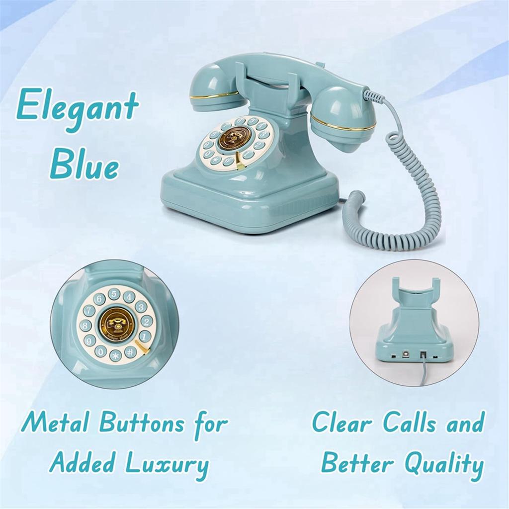 Retro Style Wired Dial Telephone Plug-in Home Fixed Landline Antique European Office Telephone Fashion Decoration Blue