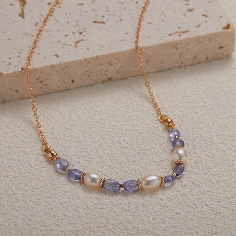 S925 Sterling Silver Natural Tanzanite Pearl Necklace Women'S French Light Luxury Exquisite Bracelet Bead Xiaohongshu Earrings