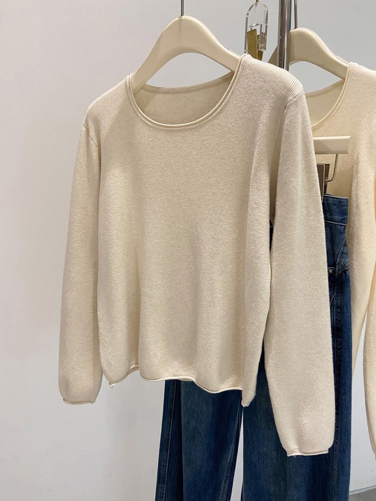 Soft waxy and relaxed knitted sweater women's autumn and winter casual versatile top crew neck inner bottoming shirt