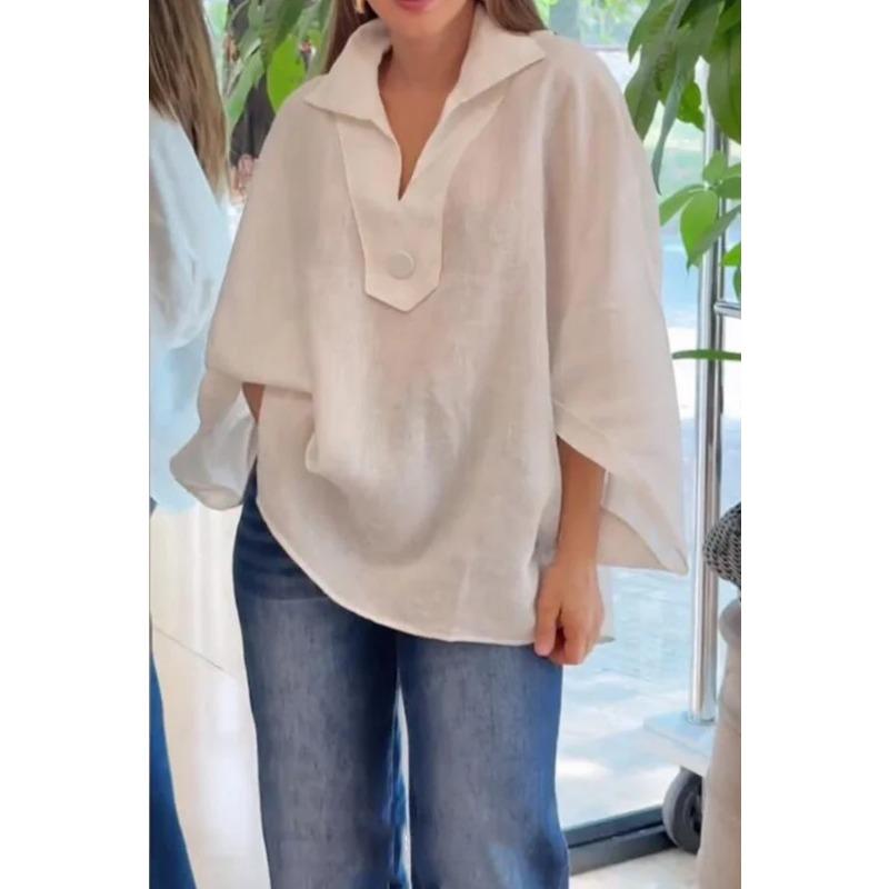 

Большие размеры женская летняя городская повседневная свободная простая рубашка с пуговицами и лацканами однотонного цвета 5XL