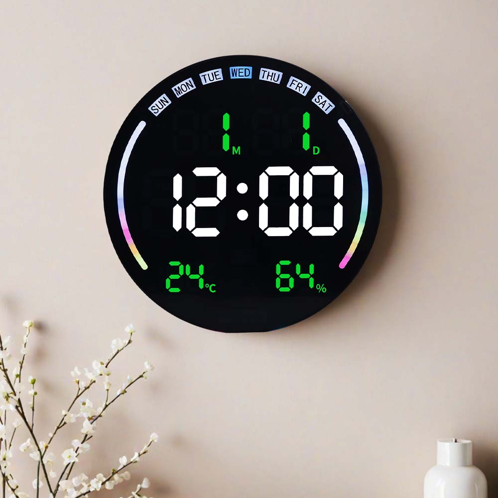 

LED Large Digital Wall Clock with Remote Control Temperature Humidity Date Week Display Countdown Timing Clock Home Decor зелений