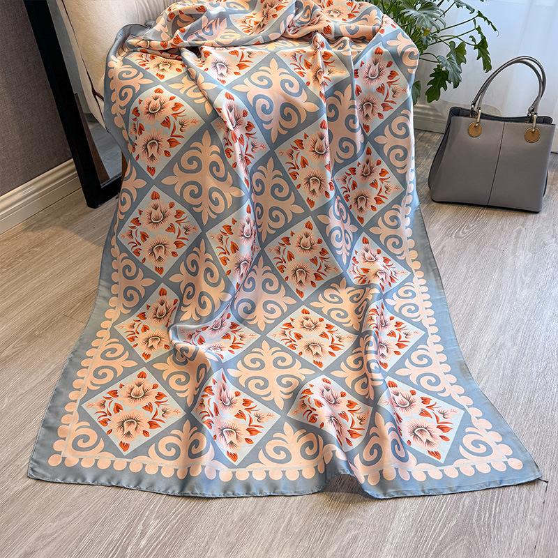 Cashew Flower Fashion Shawl Spring And Summer Imitation Silk Decorative Scarf Women'S Retro Temperament Outer Decorative Scarf