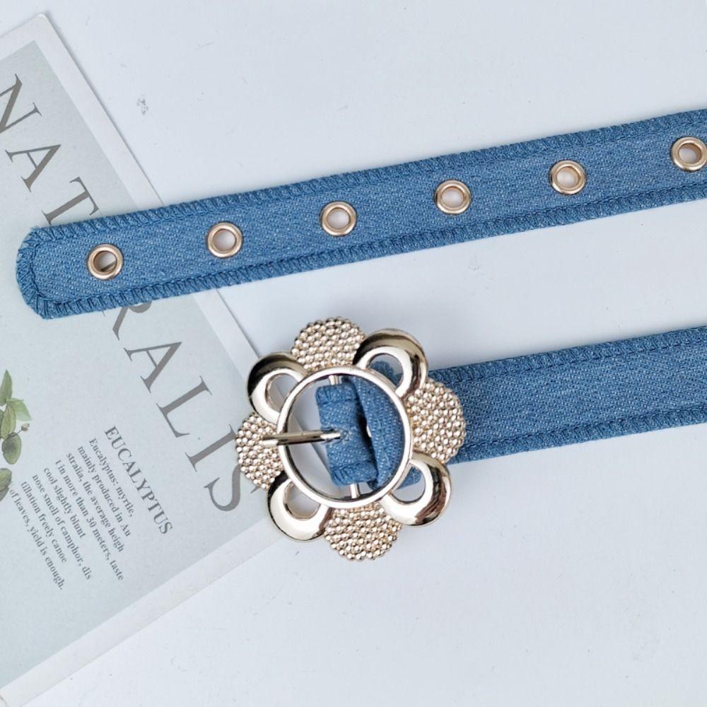 Metal Buckle Denim Waist Belt Hollow Flower Design Fashion Belt Decorative Waist Strap  For Women