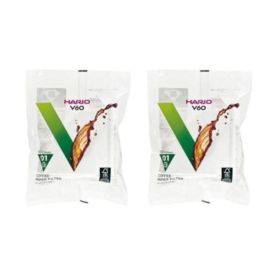 Hario Genuine Product VCF-01-100W Paper Filter Compatible Size 01 1-2 Cups 200 Sheets (Set 2 Packs 100 Sheets) V60 Coffee Dripper White