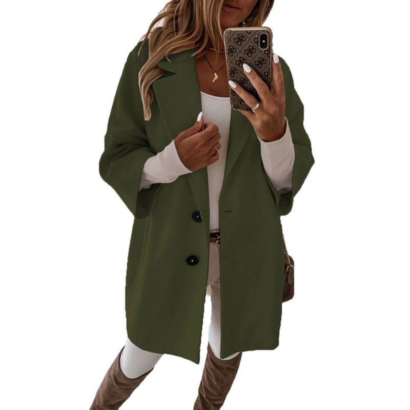 

Solid Color Lapel Long Sleeve Cardigan Top Solid Color Polo Collar Cardigan Top Army Green XL