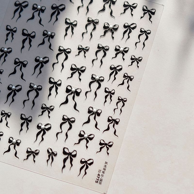 

Bright Crystal Black White Bows Ribbon Nail Sticker New Arrival Relief 5D Internet Celebrity Ins Nail Sticker Decorations