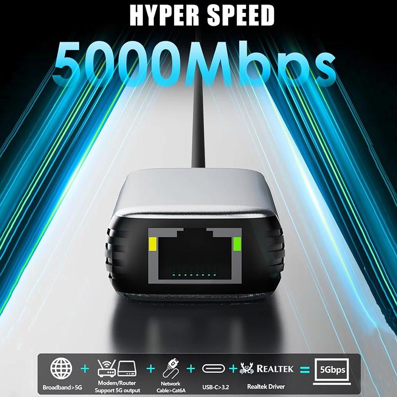 5Gbps USB 3.2 Type C Ethernet Adapter RJ45 Network Card for Windows 11 PC/Laptop USB-C RTL8157 Chip Converter Lan Internet Cable