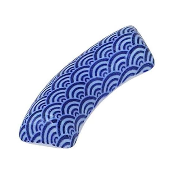 Hogdseirrs Hatsuyama Kiln Chopstick Rest, Blue, 5.3x2x0.9H cm, Seigaiha Wave, Blue, Fan Chopstick Rest, YH-295-01