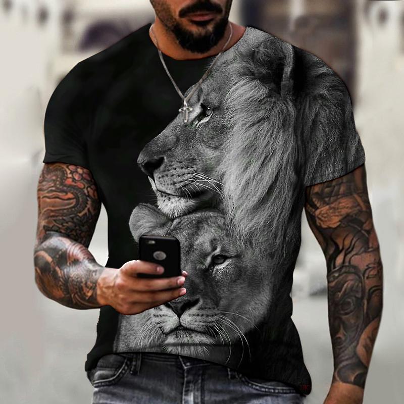 2021 Summer Men Tee 3D Printing Hot Cartoon Animal Lion Pattern T-shirt Casual Street Trend Short-Sleeved Loose Oversized Top
