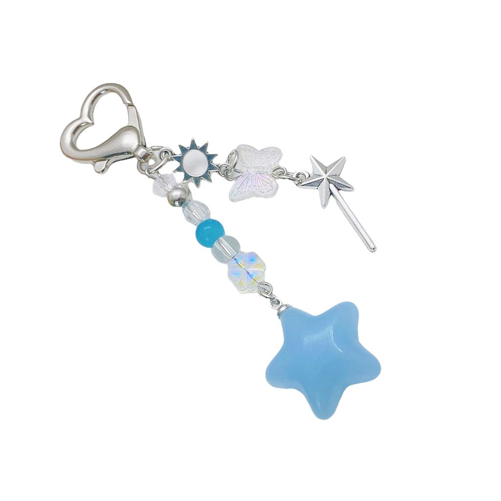 Colorful Pentagrams Pendant Keychain Trendy Five Pointed Stars Beaded Phone Strap Fashionable Bag Charm for Women