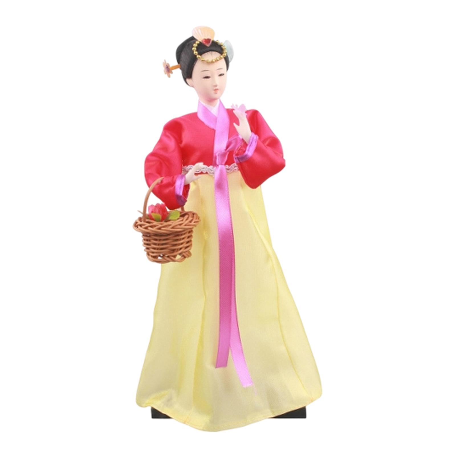 

Korean Hanbok Doll Collectible Figurine Kabuki Statue Freestanding Vintage Style Female Statue for Home Office Tabletop Decor