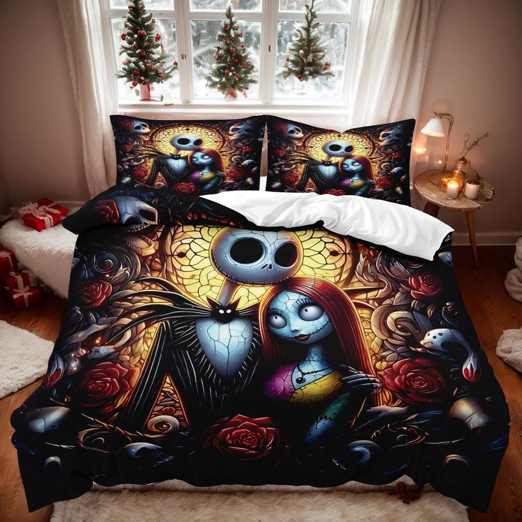 Halloween Nightmare Christmas Bedding Set Jack And Sally Duvet Cover Set Comforter Bedding Sets Bed Set Home Decor Bedding Set