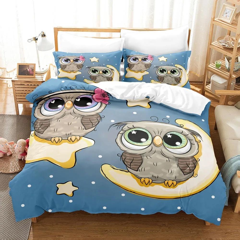 Cartoon Owl Bedding Sets Soft Bed Cover Comforter Duvet Cover Pillow Case 2-3 Pieces Sets Teenagers Children's Gifts Room Decor